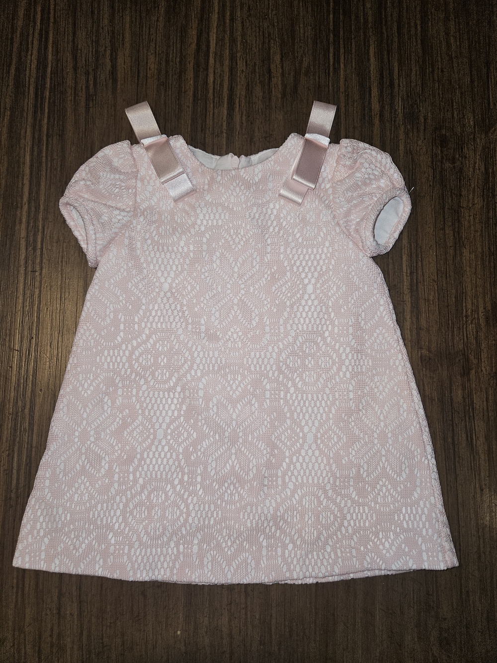 Luli & Me Pale Pink Lace A-Line Dress with Satin Shoulder Bows